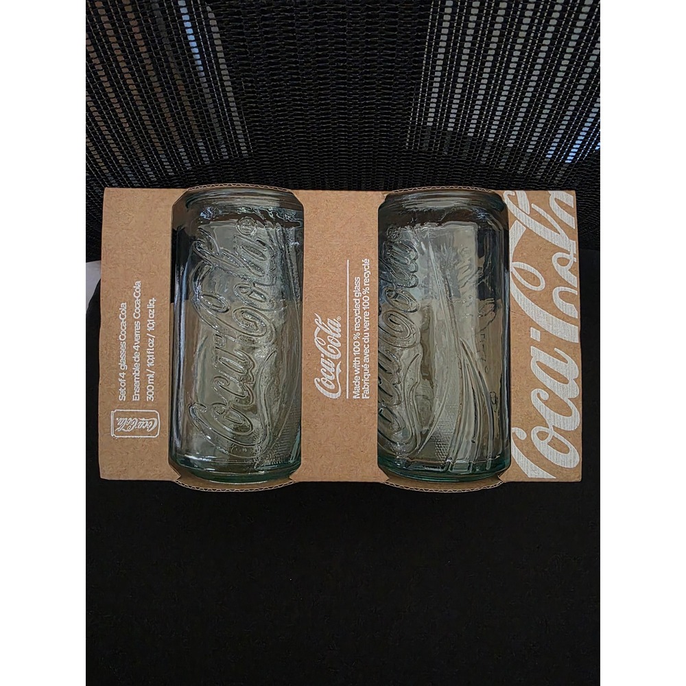 Coca-Cola Recycled Glass Can Shaped Drinking Glasses Set of 4 10.1oz Spain